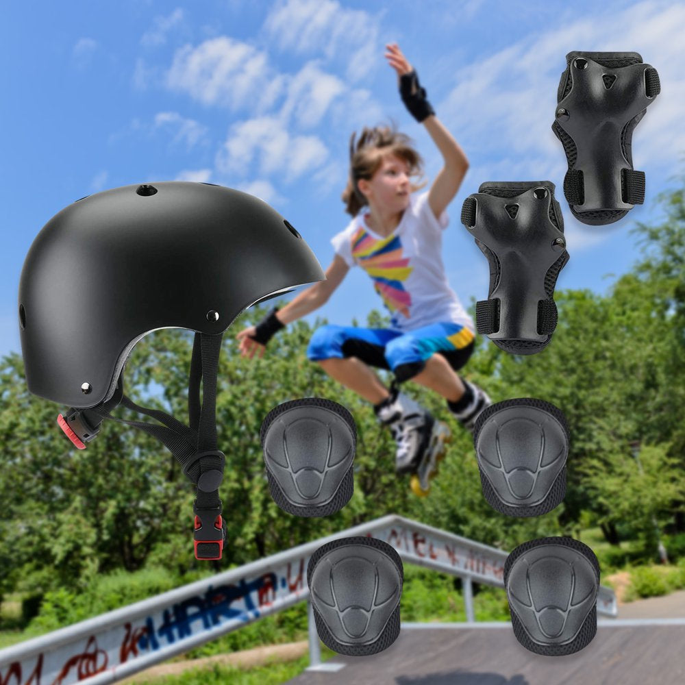 Helmet Knee Pad Set (Blue), Adjustable Kids Bike Helmet Protective Gear Set with Knee Pads and Elbow Pads Wrist Guards Included for 3~10Yrs Girls Boys Bike Roller Skating Cycling Scooter