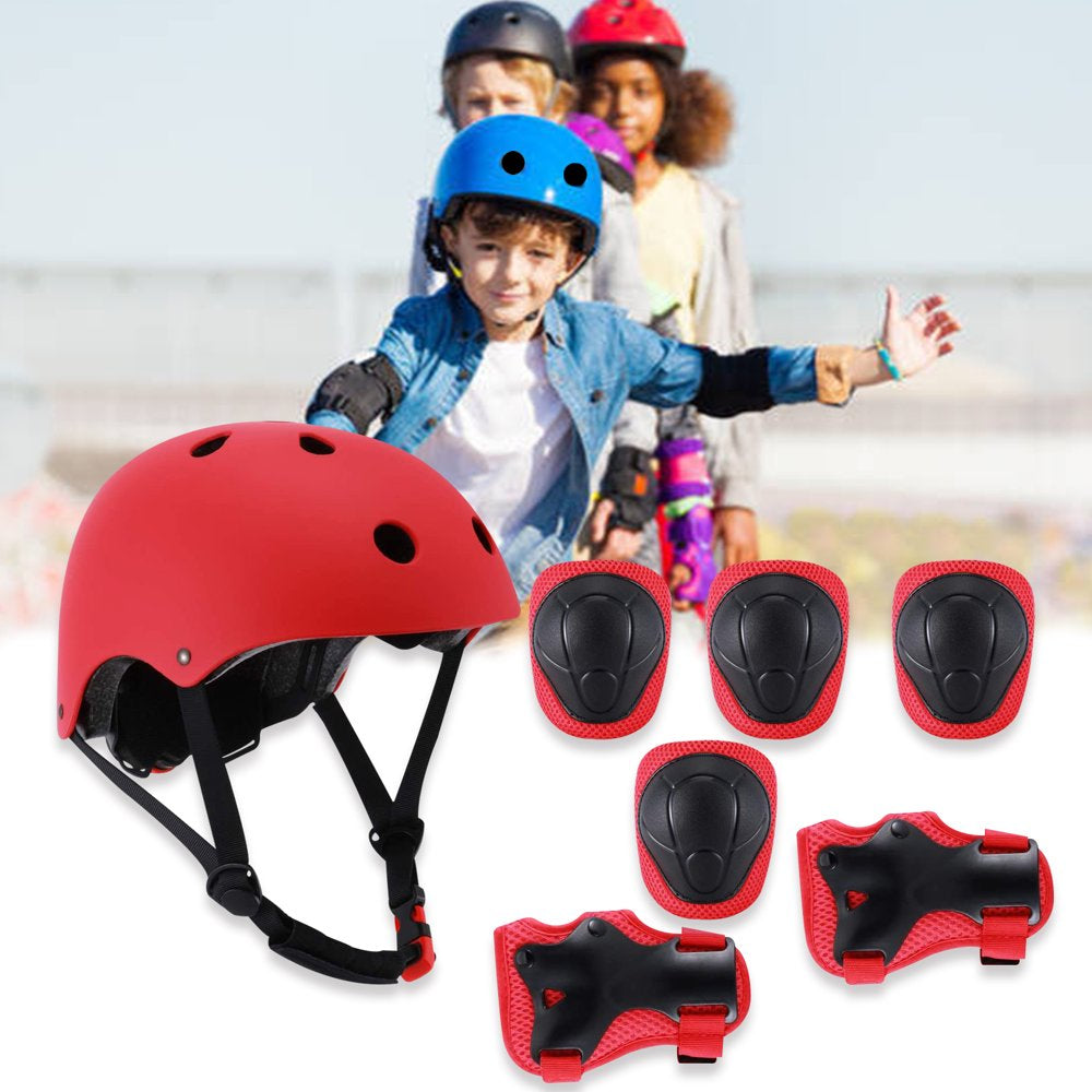 3-10 Years Old Kids Protective Gear Set for Outdoor Sports, Adjustable Skateboard Bike Helmet with Knee Pads Elbow Pads Wrist Guards for Roller Skating Cycling Scooter, Black