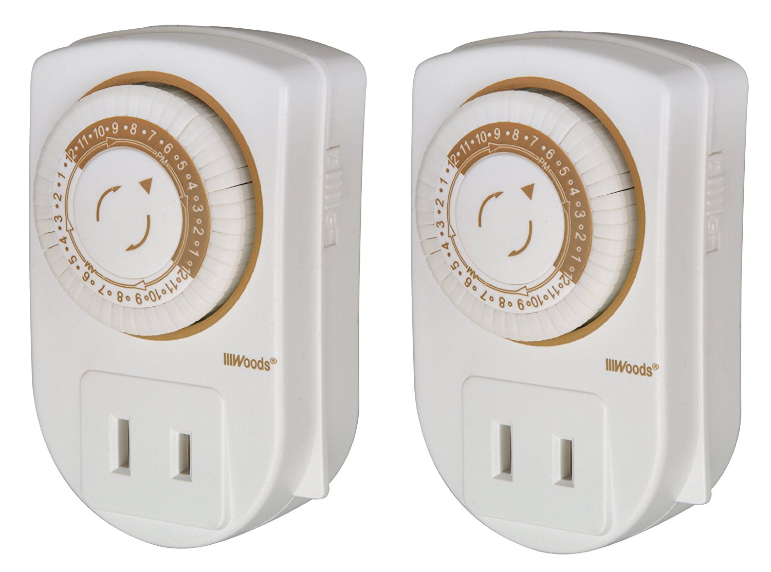 Woods® 50006 Indoor 24-Hour Mechanical Space Saver Timer, 2-Pack