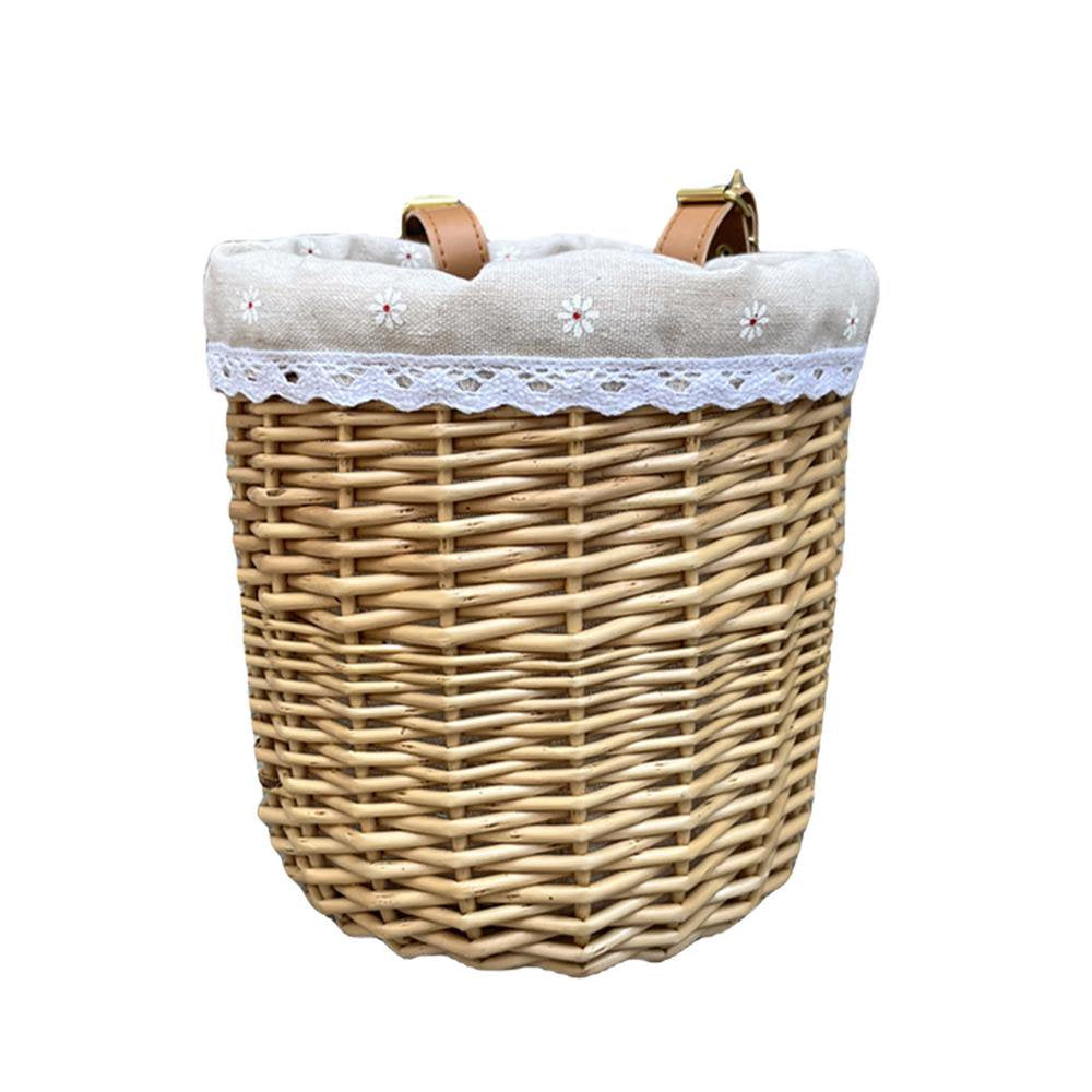 Fovolat Bicycle Front Basket Front Toddler Tiny Tricycle Baskets Bicycle Handlebar Storage Bike Basket with Leather Straps Hand-Woven Bike Front Basket for Kids Children Dutiful