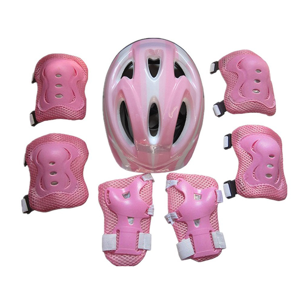 Suanret 7Pcs/Set Child Kids Safety Helmet & Knee & Elbow Pad Set for Boys Girls Cycling Skate Bike Black a 3-9 Years