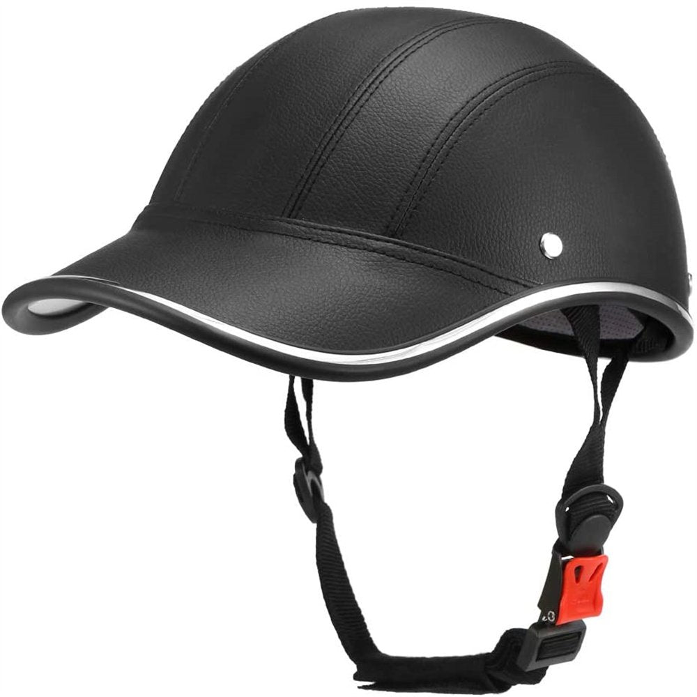 Ame Bike Half Helmet Baseball Cap Bicycle Helmet Quick Release Buckle Cap Hat Helmet ABS Leather Cycling Safety Helmet for Adult Men Women Teens Black