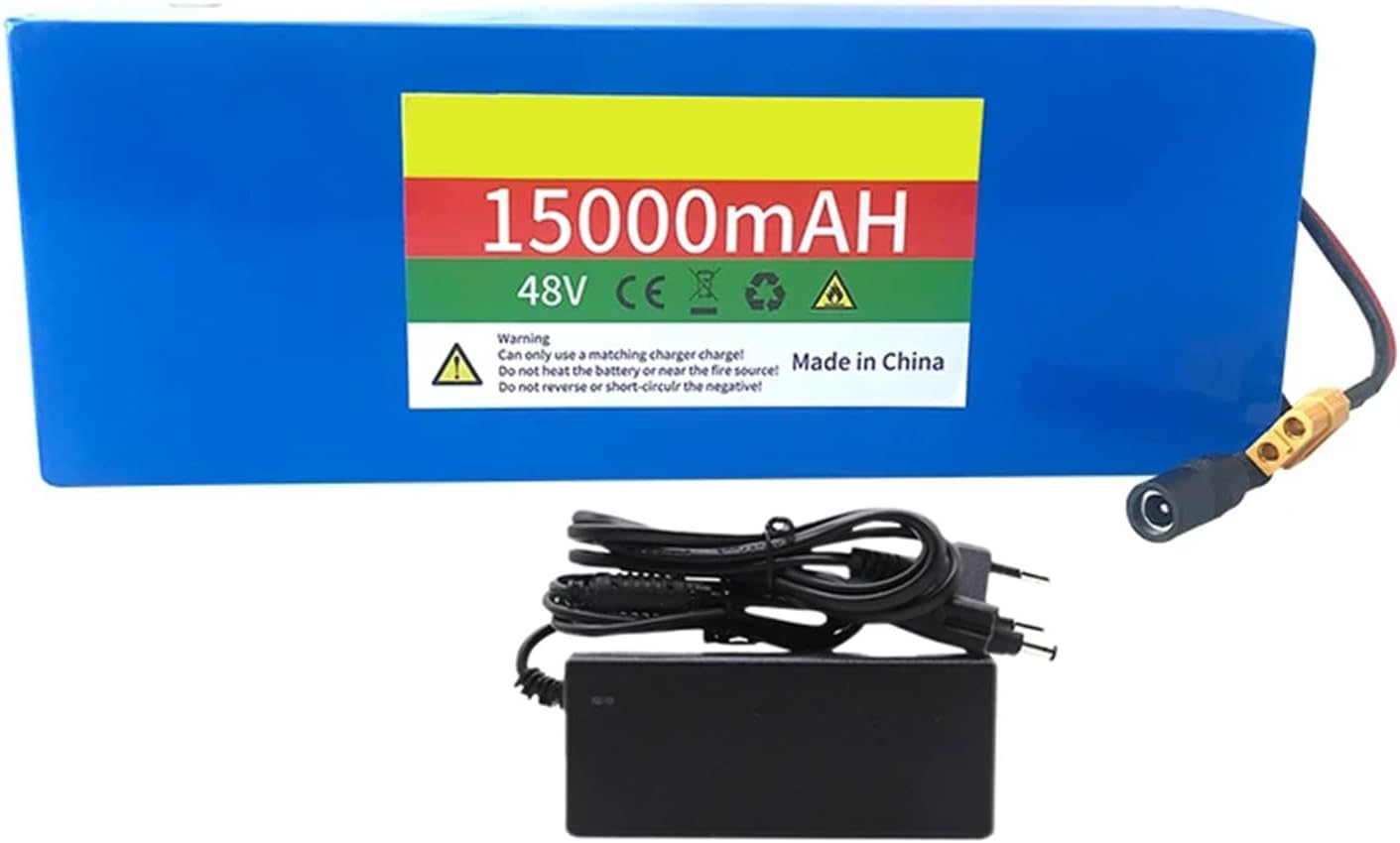 48V 15Ah Lithium Battery Pack,48V Electric Bicycle Battery,with 54.6V 2A Charger + XT60 Connection,for 200W-1000W Electric Bicycles and Scooters Motor