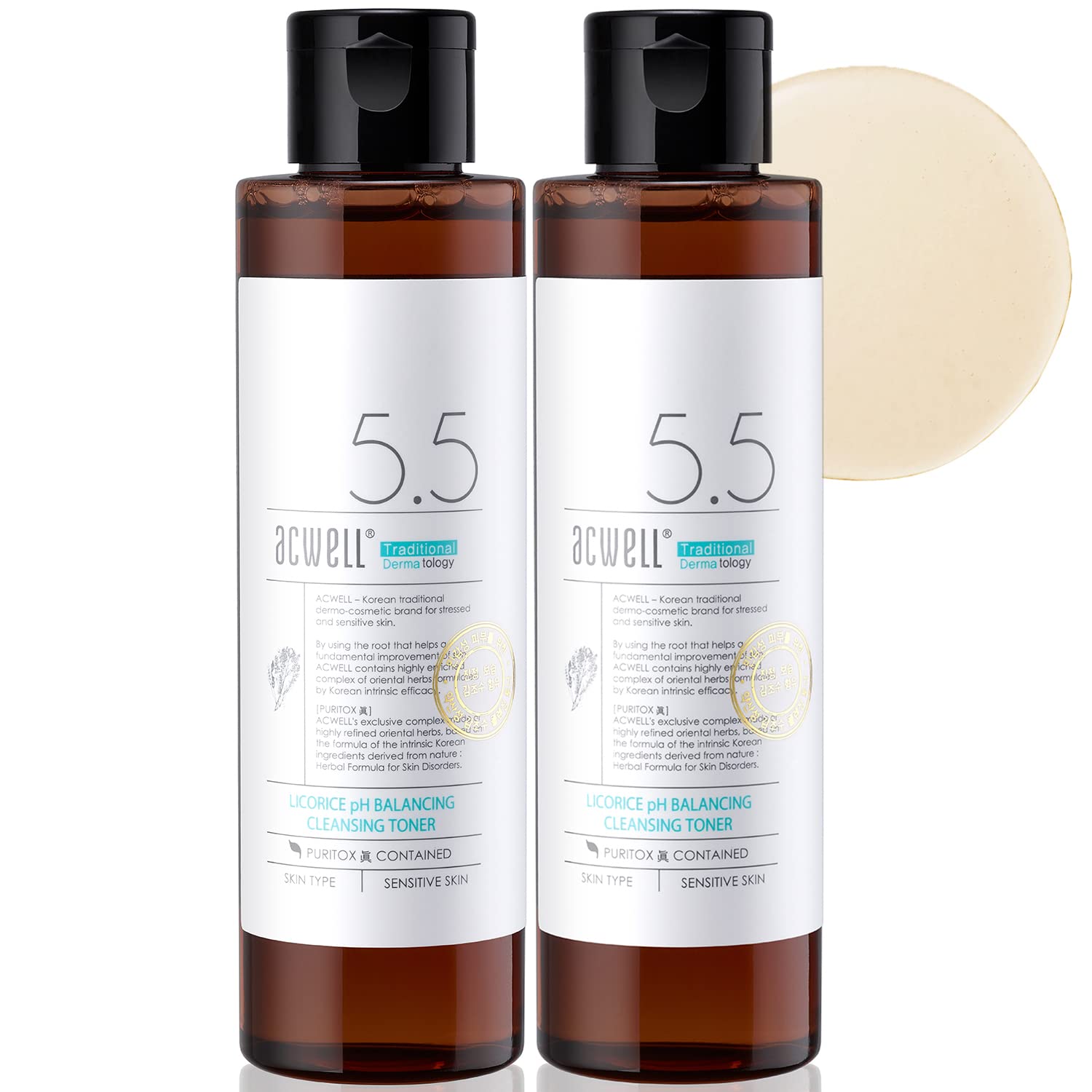 ACWELL Licorice pH Balancing Korean Toner for Cleansing 5.07 fl.oz. - Alcohol-Free PH5.5 Hydrating Facial Astringent - Skin Clearing, Reduce Pigmentation, Acne and Dark Spots, 5.1 fl.oz. 2 Pack