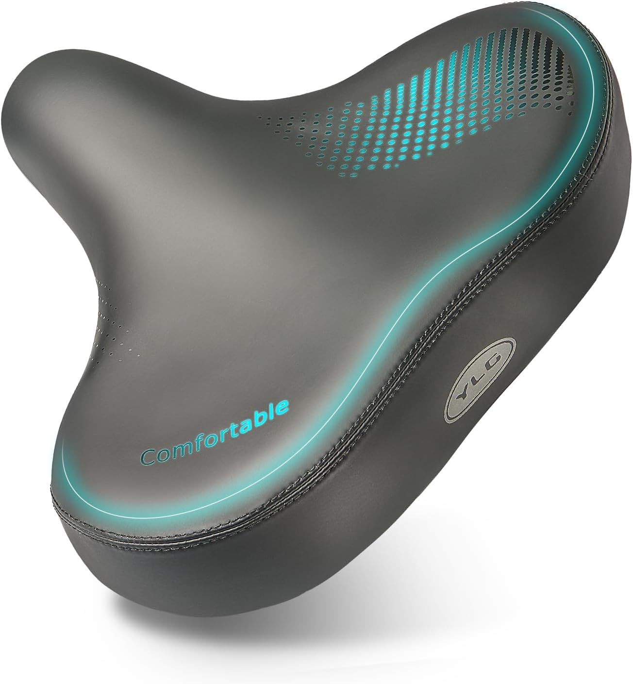 YLG Wide Bike Seat - Comfortable Large Electric Bike Saddle Cushion with Storage, Wide Memory Foam Cushion Durable Leather, Universal Fit - Ideal for Tall Men and Women, Stable and Waterproof