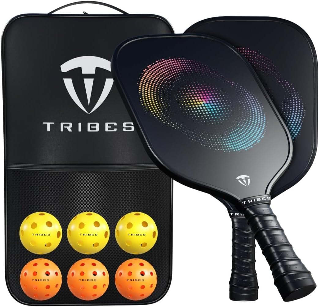 Pickleball Paddles Set of 2 - Fiberglass Honeycomb Core Pickleball Racket - Pickleball Equipment w Carrying Bag & 6 Pickle Balls for Indoor/Outdoor - Pickleball Set for Beginner/Professional