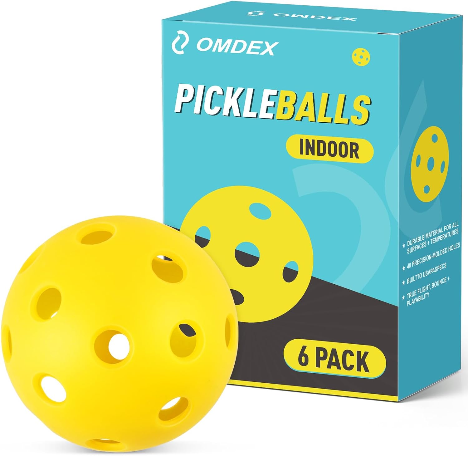 Pickleball Balls, Indoor Outdoor Pickleball Balls 6-Pack, Premium & Durable Pickle Balls, Pickleball Accessories for Pickleball Paddle, Pickle Ball Equipment