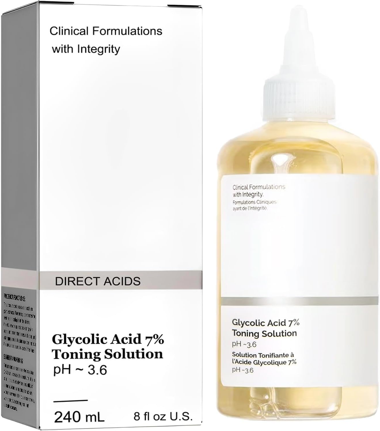 240ml Ordinary Glycolic Acid 7% Toner，Glycolic Acid 7% Toning Resurfacing Solution ，Facial Exfoliation，Solution for Blemishes and Acne，Rejuvenate Your Skin