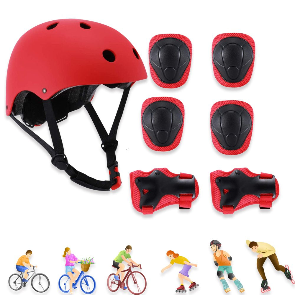 Helmet Knee Pad Set (Blue), Adjustable Kids Bike Helmet Protective Gear Set with Knee Pads and Elbow Pads Wrist Guards Included for 3~10Yrs Girls Boys Bike Roller Skating Cycling Scooter
