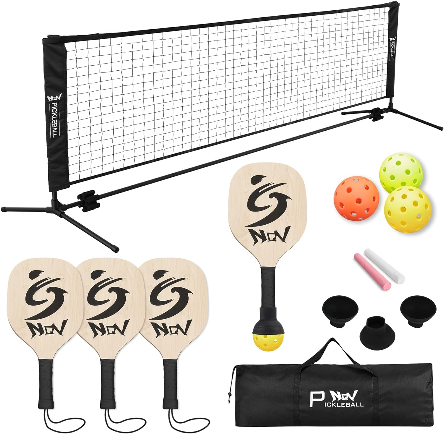 Pickleball Set with Net,10FT Half Court Size Pickleball Net Portable Outdoor Indoor for Driveway Home+4 Pickleballs+4 Ball Retrievers+1 Bag+2 Chalks, Pickleball Set for Adults Kids Beginners Pros
