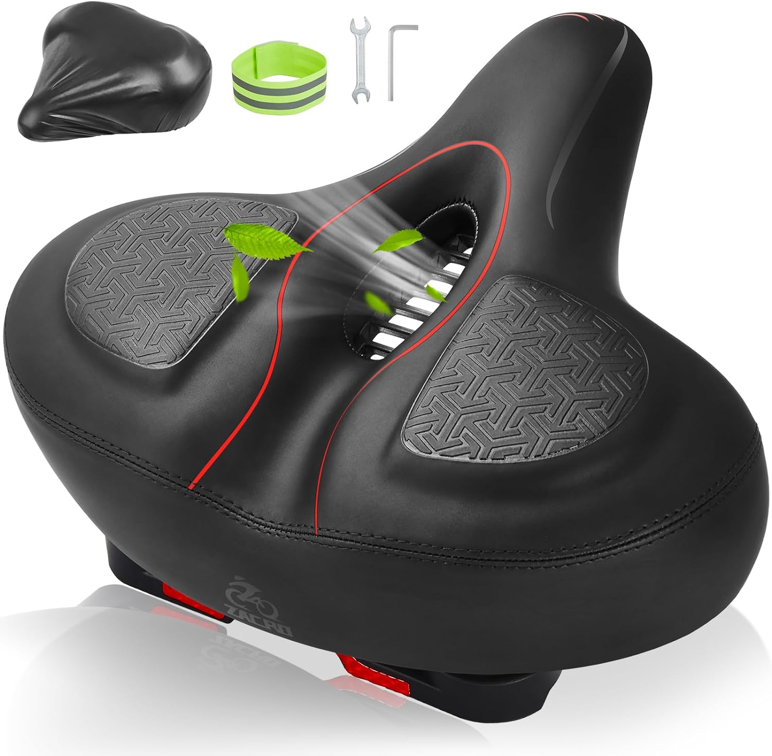 Zacro Bike Seat Comfort for Women Men, Wide Bicycle Seat Memory Foam Padded Soft Bike Cushion with Dual Shock Absorbing, Oversized Saddle Replacement Fit for Peloton Bike & Bike+, Outdoor Indoor Bike