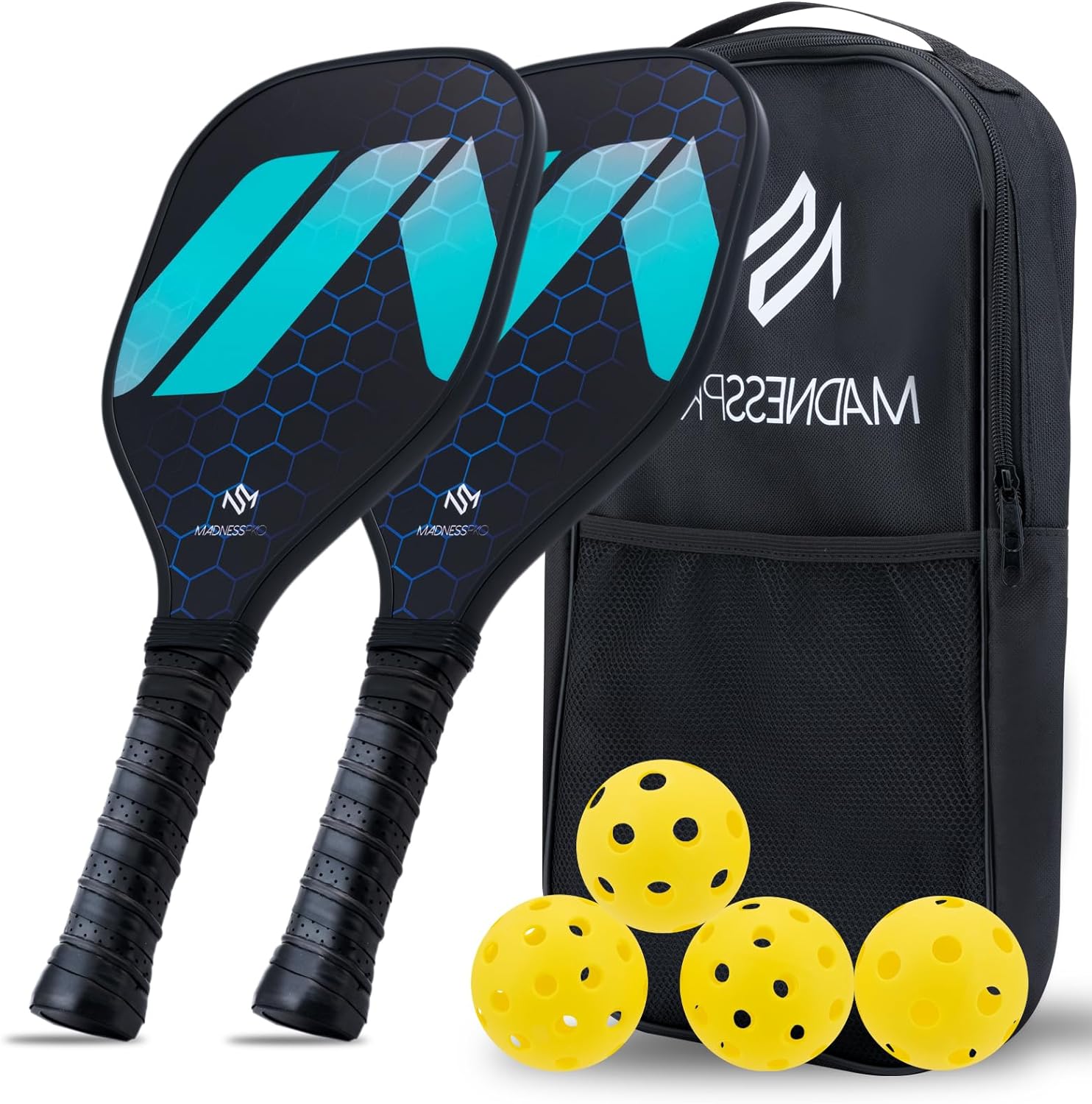 Pickleball Racket Set Fiberglass Material, Includes 2 Rackets, 4 Outdoor Balls, Carry Bag - Ideal Pickleball Beginner Gift