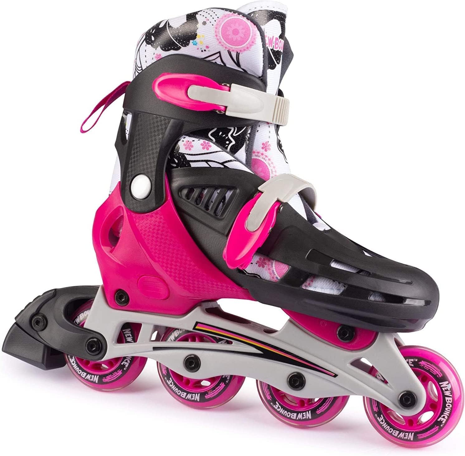 New-Bounce Adjustable Inline Skates for Kids - Rollerblades for Boys, Girls, Teens, and Young Adults Outdoor Roller Skates for Boys Ages 8-12 for Beginners & Advanced | Pink
