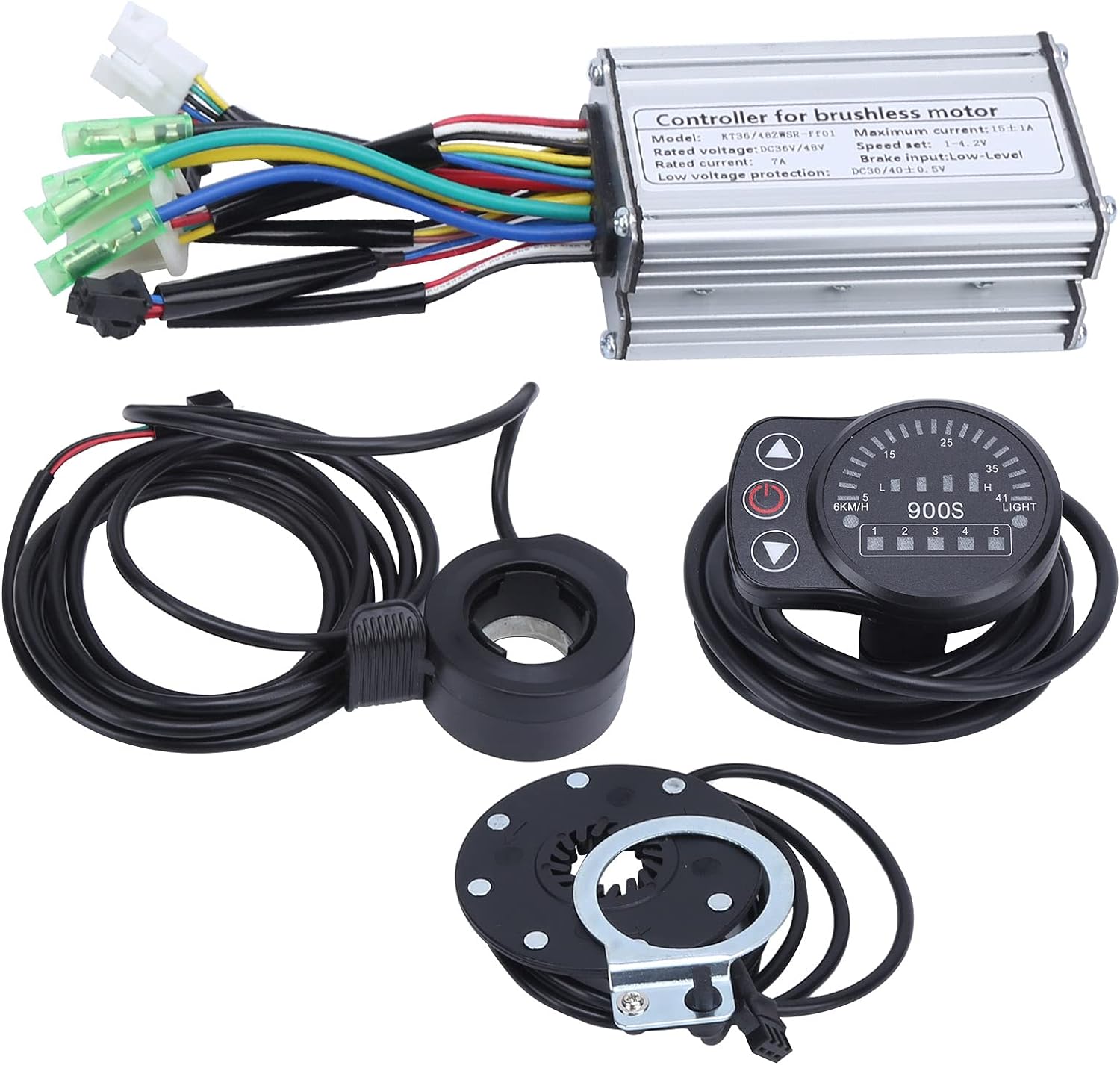 Electric Bicycle Controller Kit, E-Bike 36V / 48V 250W Motors Brushless 7A Controller with KT‑900S LED Panel Kit for DIY Electric Bicycles Electric Bicycle Modification Accessories
