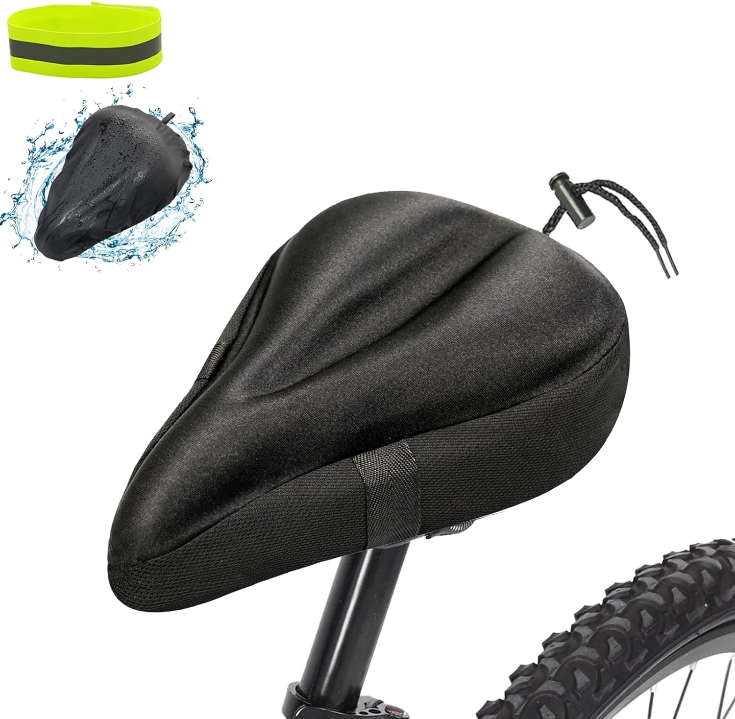 Gel Bike Seat Cover for Women Men Soft Silicone Bicycle Saddle Pad, Comfortable Exercise Bike Seat Cushion with Water & Dust Cover Fits Exercise Mountain Road Spin Indoor Outdoor Bike