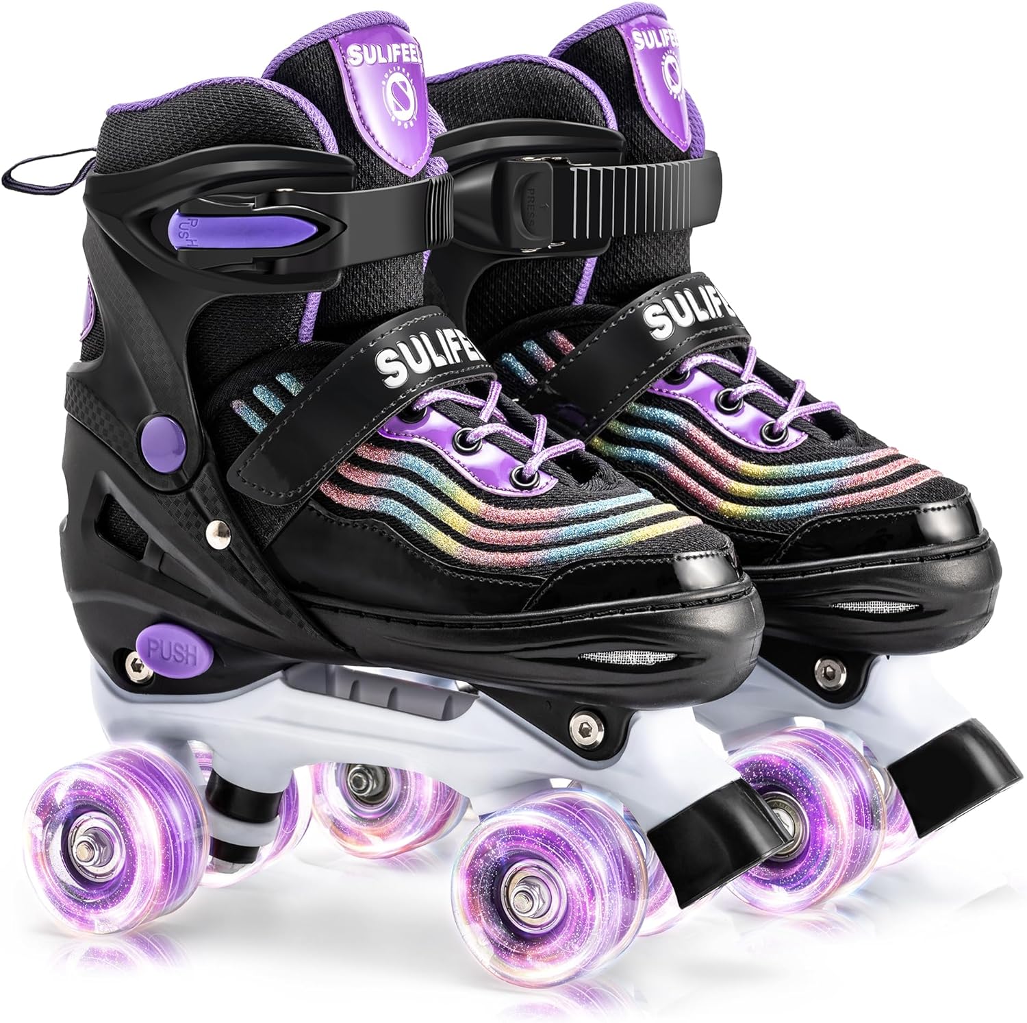 SULIFEEL Roller Skates for Girls with Light up Wheels and Colorful Ripple 4 Sizes Adjustable Skates for Toddler Kids and Youth