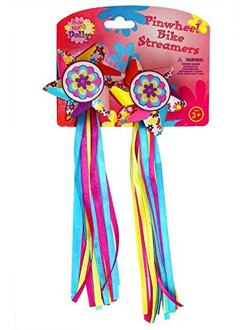 Ride along Dolly Bike Handlebar Pinwheel Streamers (2 Pk) -Cute Pinwheel Streamers for Bike, Scooter, Tricycle, Accessories and Decorations for Kids Girls - Easy Attachment to Cycle'S Handlebars