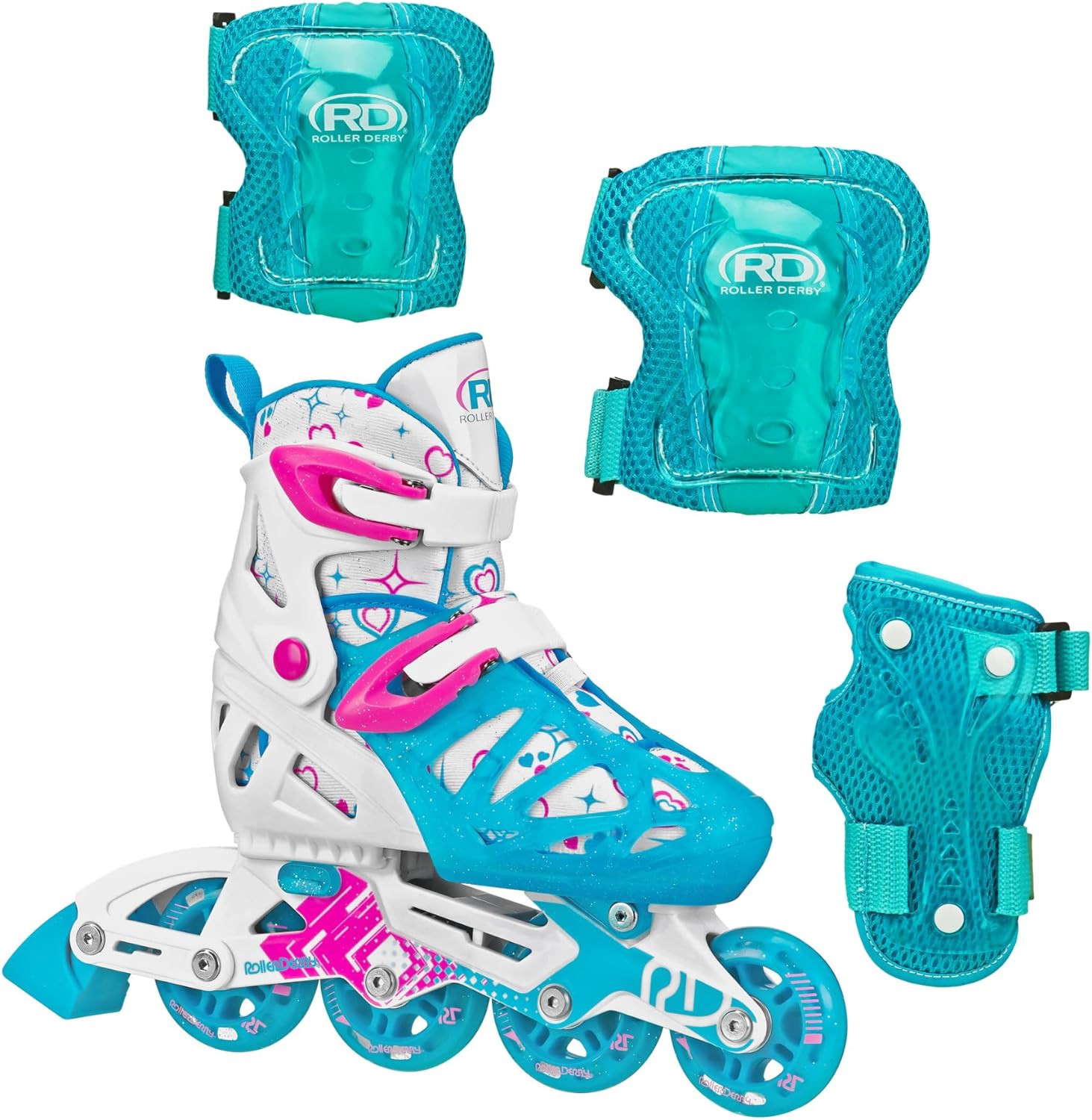 Roller Derby Tracer Girl’s Adjustable Inline Skates with Protective Gear, Adjustable Sizing, Tri-Pack Protective Gear Included