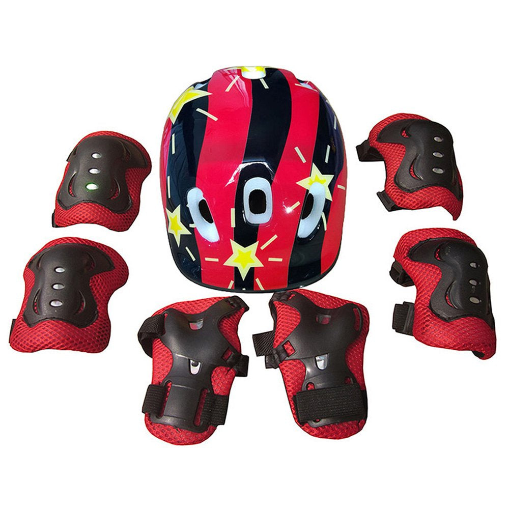 Suanret 7Pcs/Set Child Kids Safety Helmet & Knee & Elbow Pad Set for Boys Girls Cycling Skate Bike Black a 3-9 Years