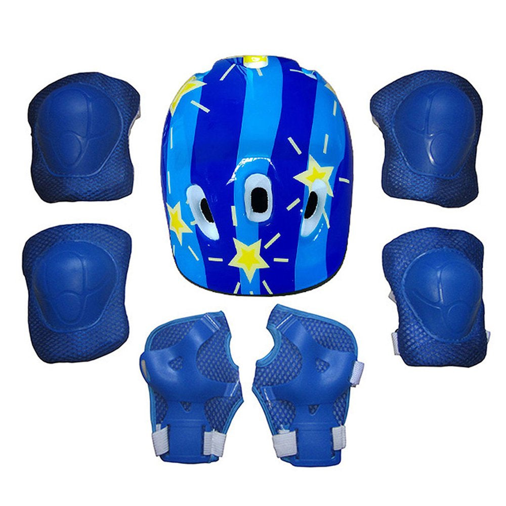Suanret 7Pcs/Set Child Kids Safety Helmet & Knee & Elbow Pad Set for Boys Girls Cycling Skate Bike Black a 3-9 Years