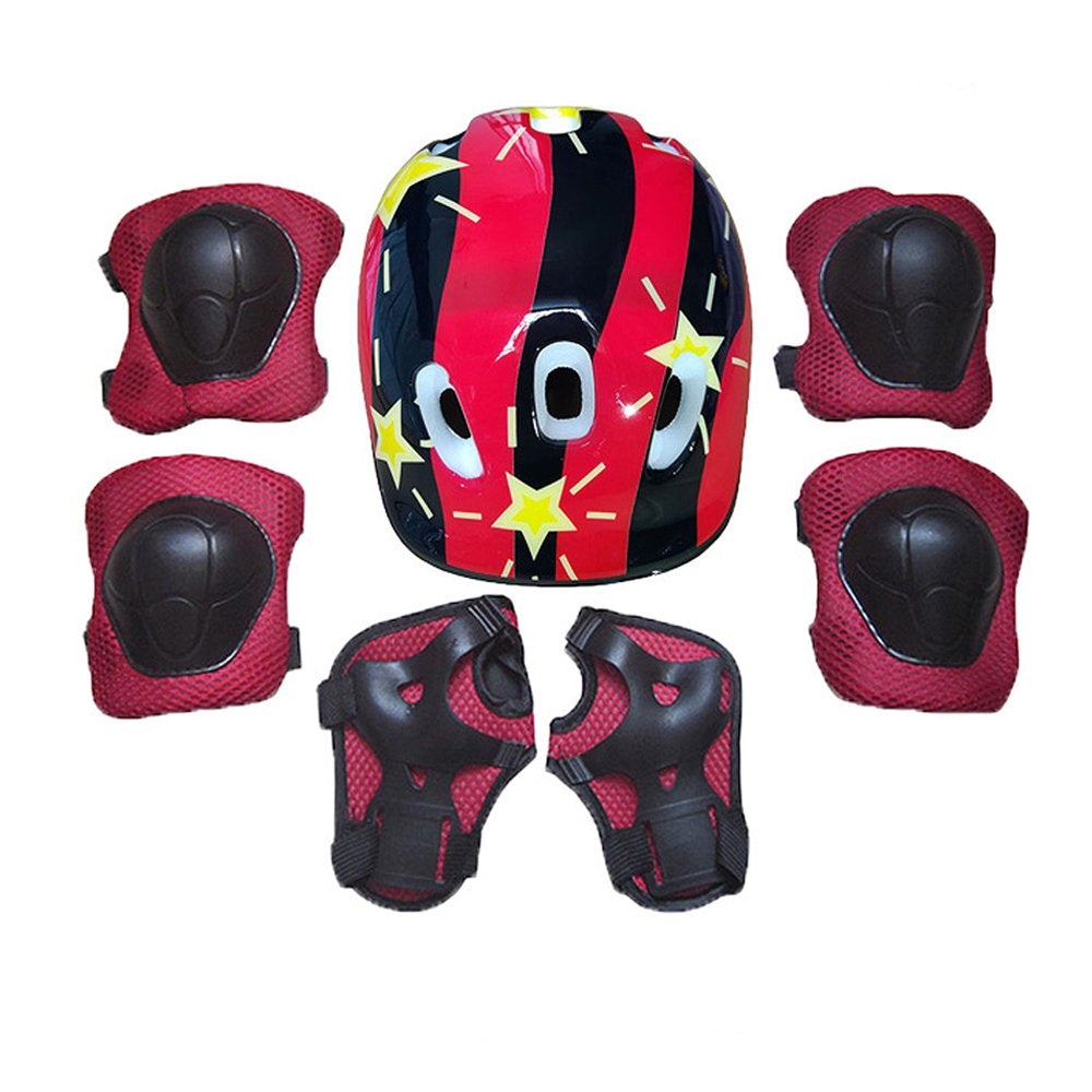 Hirigin Boys Girls Kids Safety Helmet, Knee, Elbow Pad Set for Cycling Skate Bike Use, Red, 3-9 Years