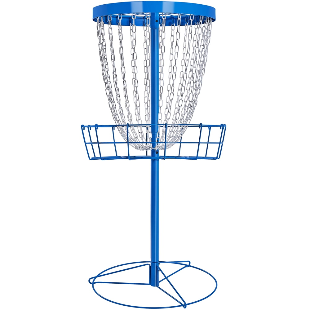 Alden Design 24-Chain Portable Metal Disc Golf Basket with Carrying Bag & Flysing Discs, Blue