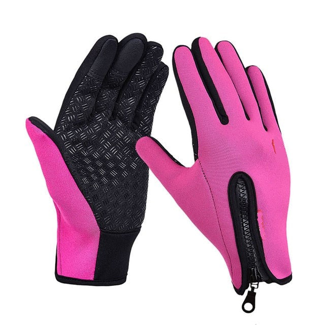 Warm Winter Gloves Touch Fingertips Zip Closure Pink