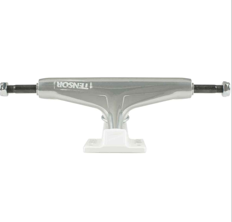 Tensor Aluminium Stencil Mirror Raw/ White Skateboard Trucks