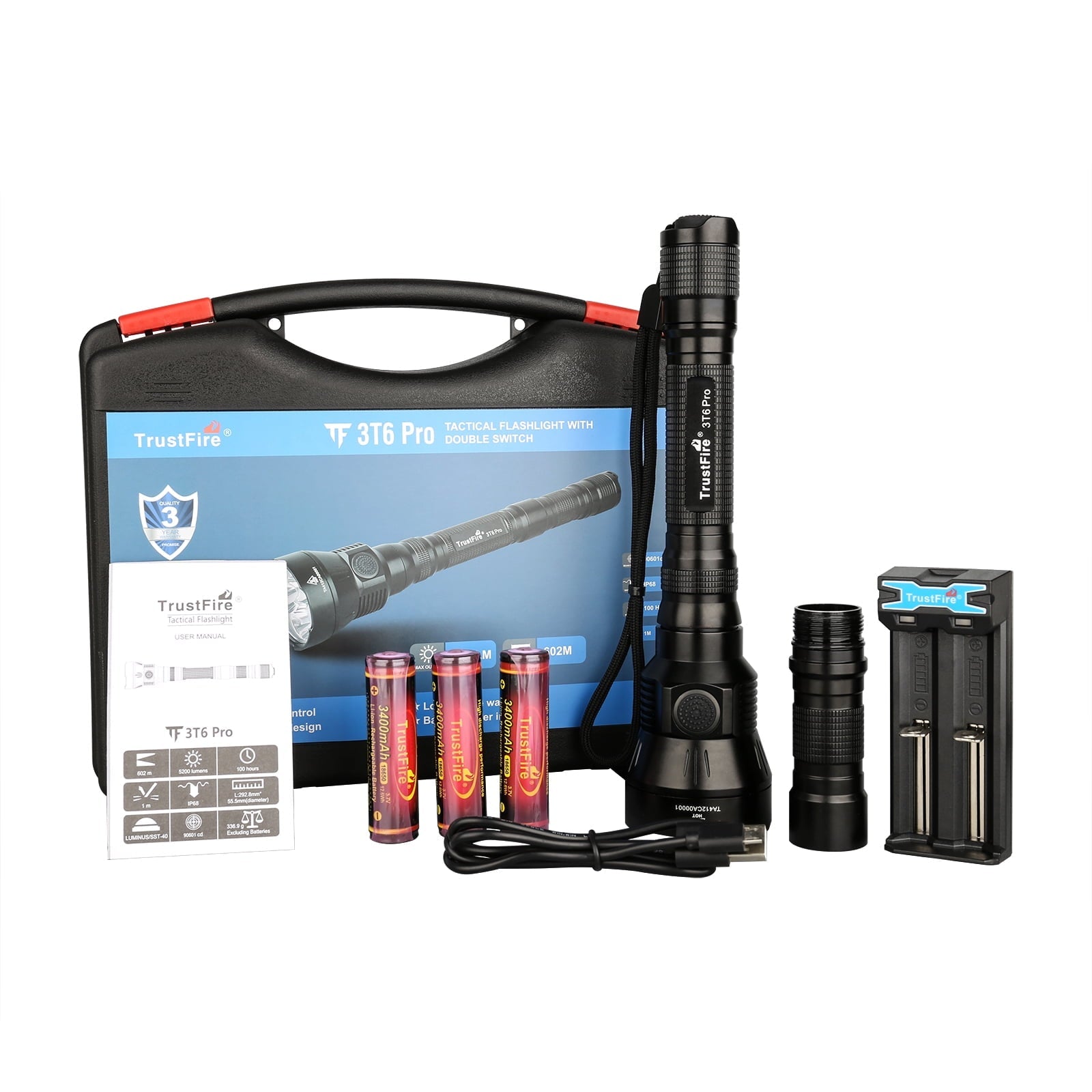 TrustFire 3T6Pro Powerful Tactical LED 5200 Lumens Flashlight,IPX8 Waterproof Super Bright 5 Modes for Hiking Camping Emergency