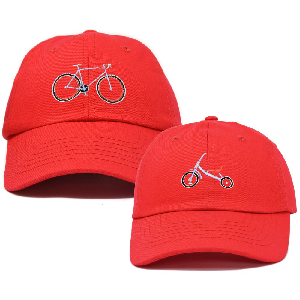 DALIX Father Son Bicycle Tricycle Matching Ball Cap Embroidered Hat Set in Maroon