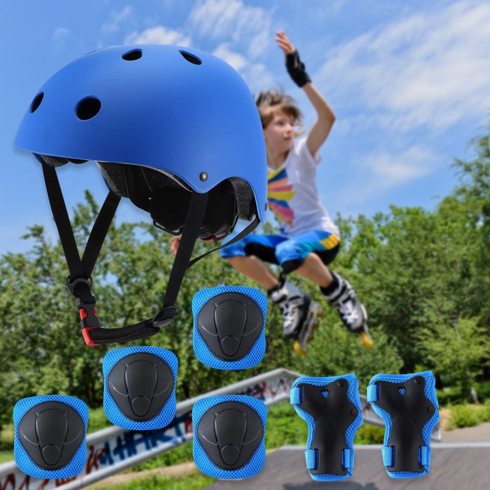 Kids Bike Helmet Set, Kids Helmet Elbow Pads and Wrist Guards Adustable Fro 3-10 Years Boys and Girls, Green Protective Gear Set for Roller Skates Cycling Bike Rollerblading Scooter Sports