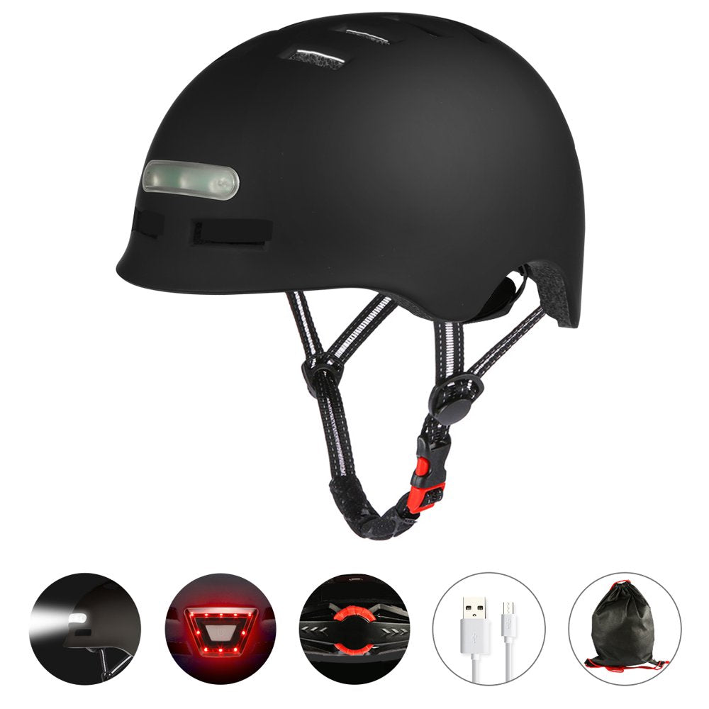 Coastacloud Adult Bike Helmet for Men Women with Rear Light, Adjustable Bicycle Helmet for Urban Commuter, Black