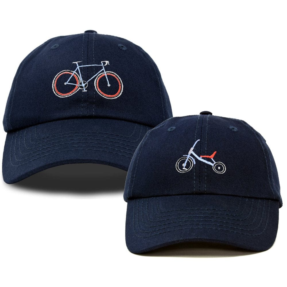 DALIX Father Son Bicycle Tricycle Matching Ball Cap Embroidered Hat Set in Navy Blue