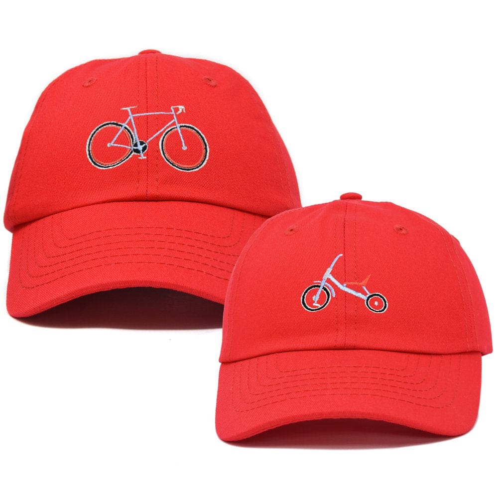 DALIX Father Son Bicycle Tricycle Matching Ball Cap Embroidered Hat Set in Navy Blue