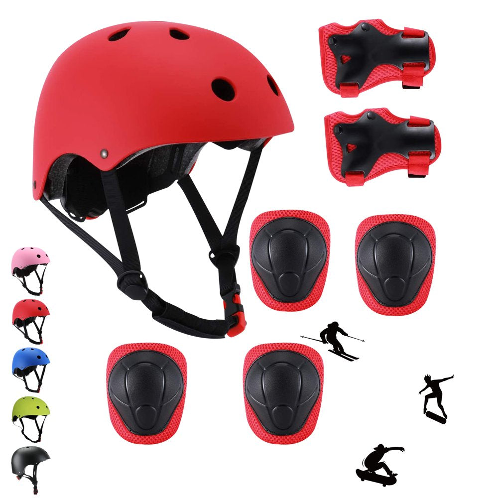 Kids Bike Helmet Set, Kids Helmet Elbow Pads and Wrist Guards Adustable Fro 3-10 Years Boys and Girls, Green Protective Gear Set for Roller Skates Cycling Bike Rollerblading Scooter Sports