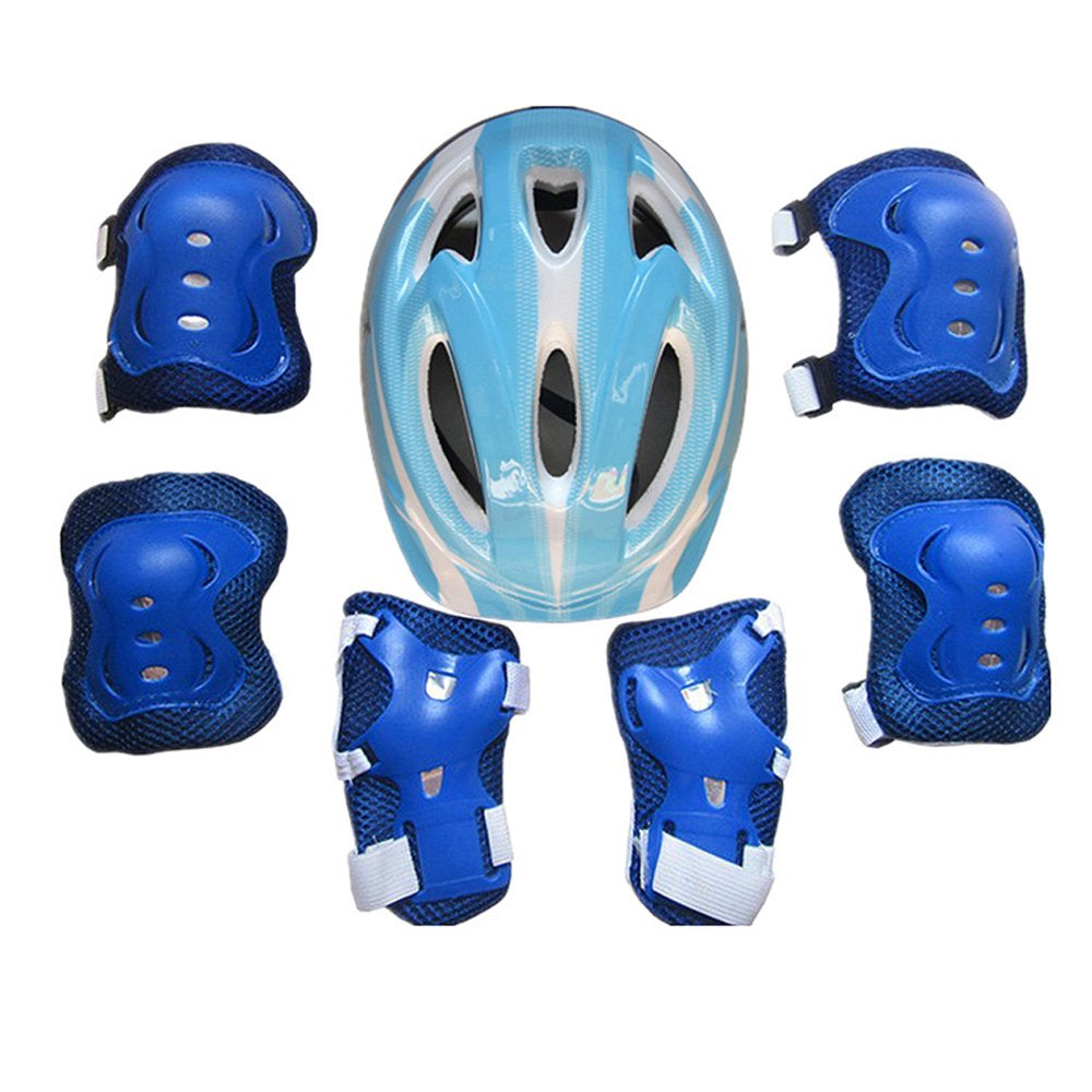 Suanret 7Pcs/Set Child Kids Safety Helmet & Knee & Elbow Pad Set for Boys Girls Cycling Skate Bike Black a 3-9 Years