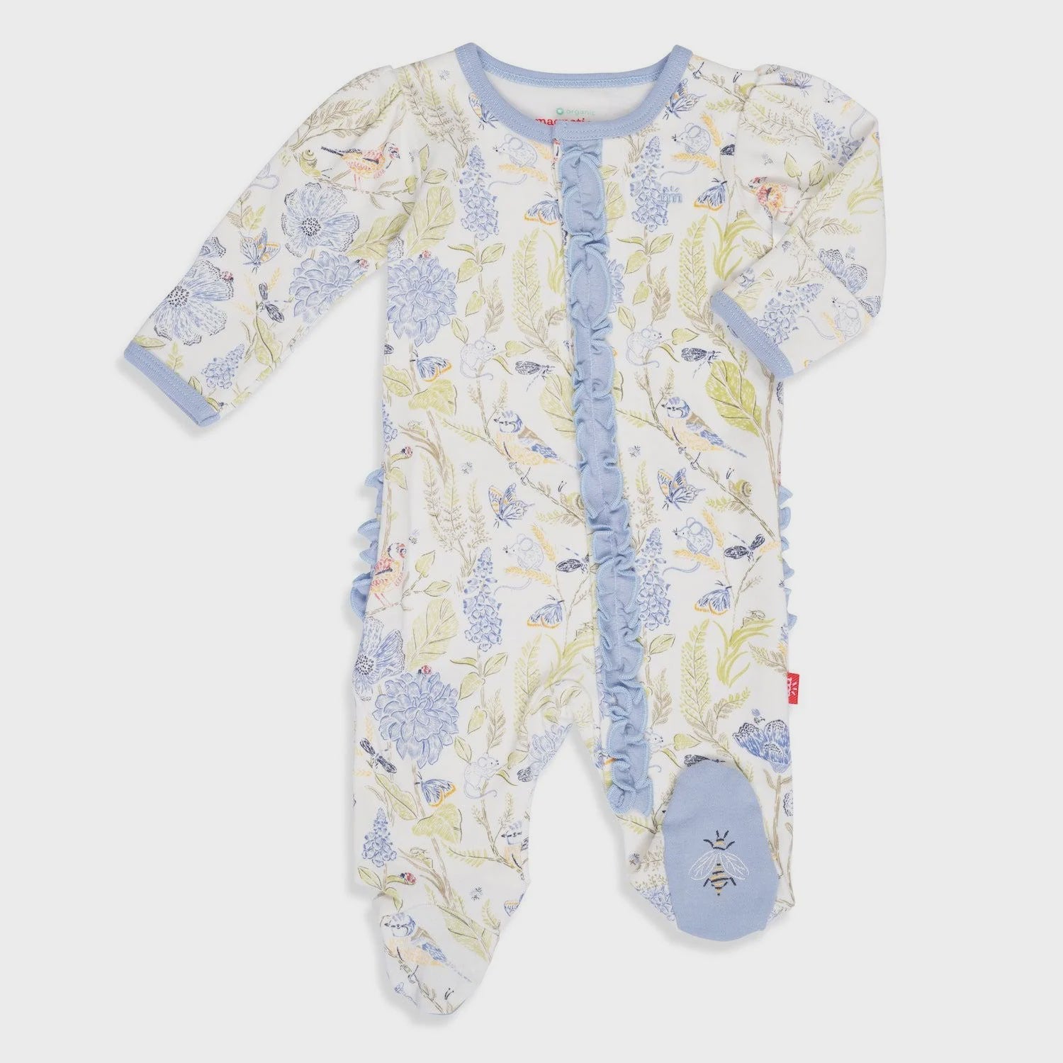 Girls Blue Blossom Ruffle Magnetic Footie