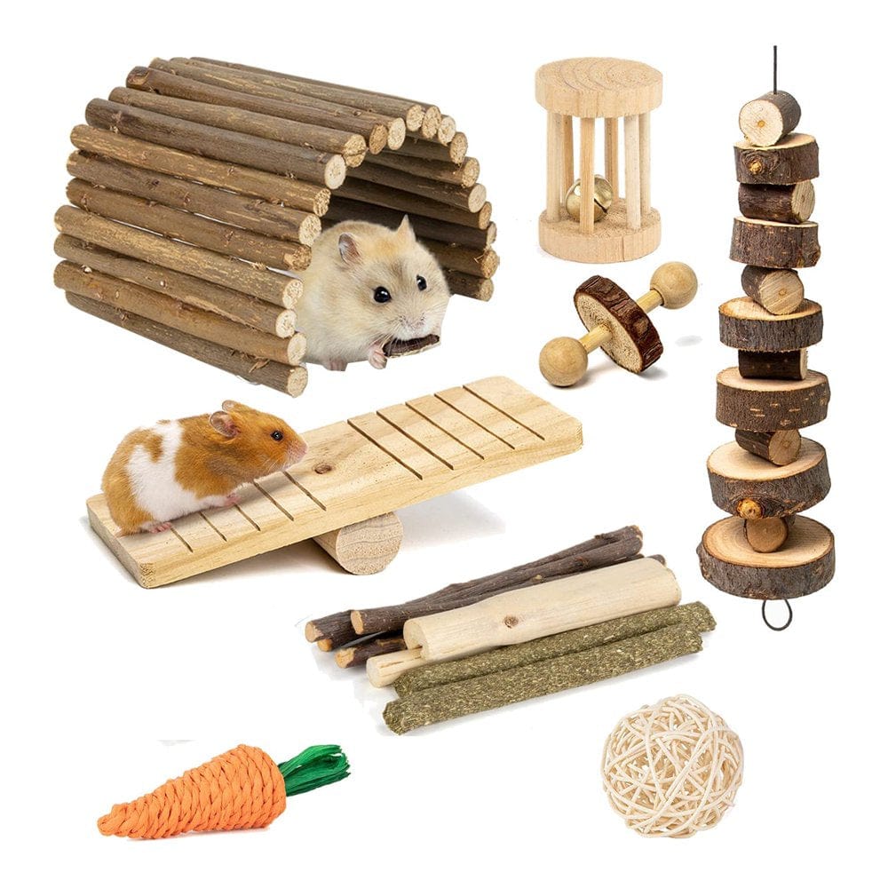 Hamster Toys Guinea Pig Toys Hamster Accessories Chews for Teeth Rabbit Bunny Rat Chinchilla Wood Hamster Hideout