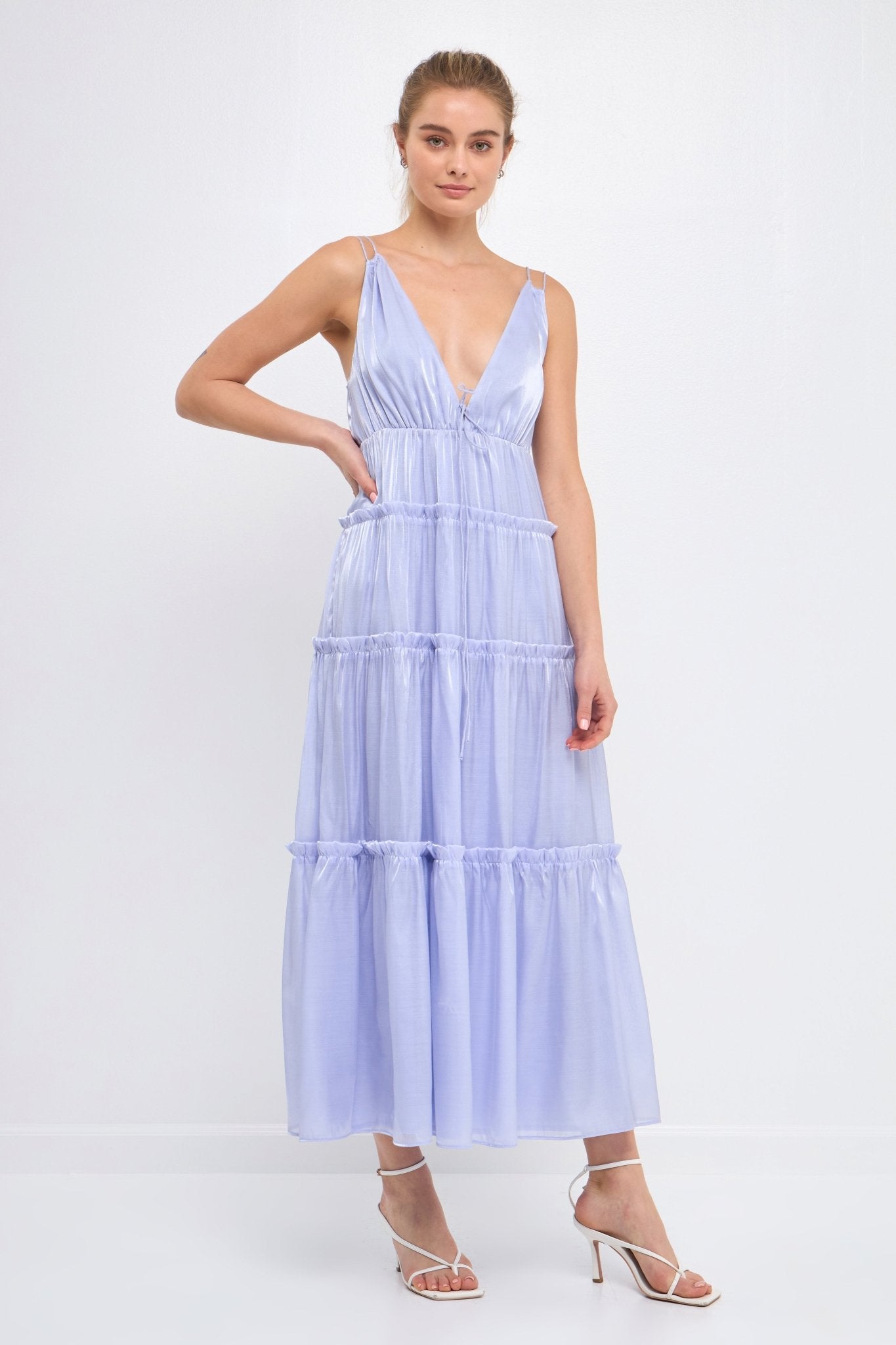 Light Sheen Front Tie Maxi Gown