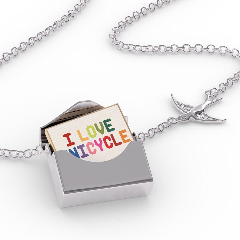 Locket Necklace I Love Unicycle, Colorful in a Silver Envelope Neonblond