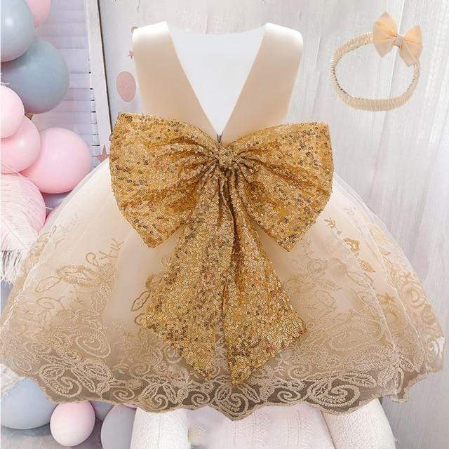 Girl's Clothing champagne / 12M Big Bow Baby Girl Dress