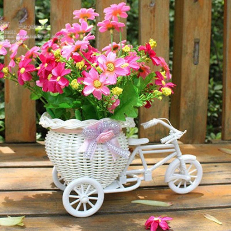 Seyurigaoka New Plastic Tricycle Bike Design Flower Basket Storage Party Decoration White