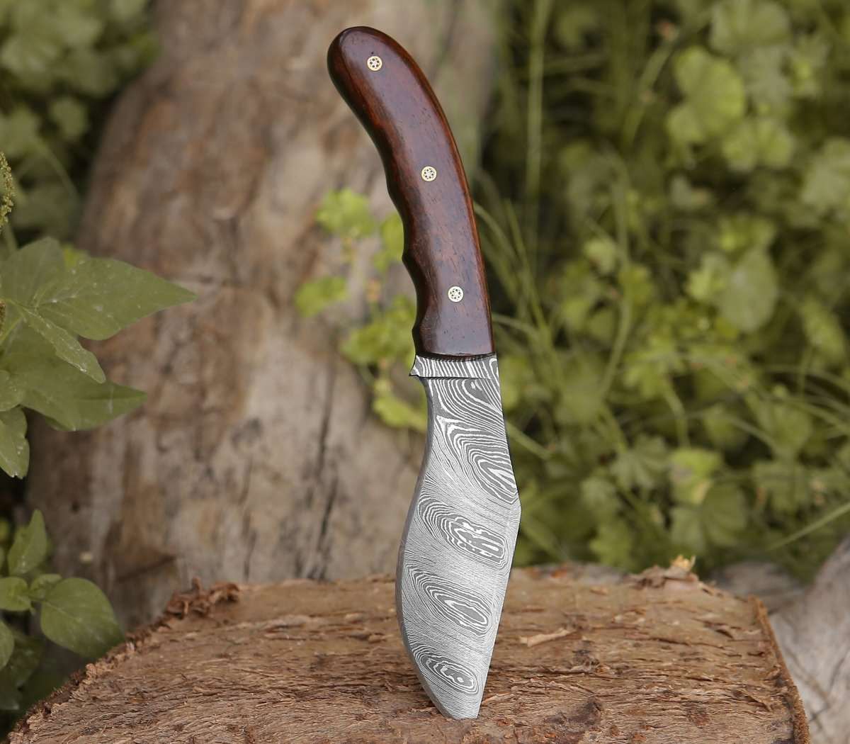Huntsman Damascus Kukri Knife with Exotic Rose Wood Handle
