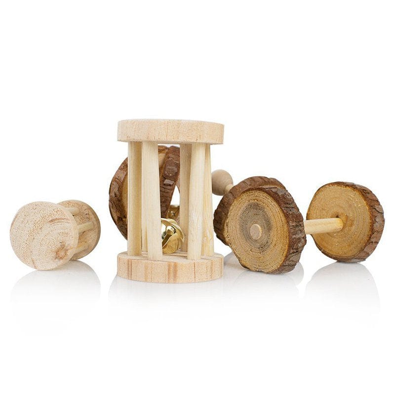 Tycncty 10Pcs Cute Natural Wooden Pine Dumbells Unicycle Roller Chew Toys for Guinea Pigs Rat Small Pet Molars Supplies